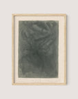 Introducing "Abstract Composition I," a framed abstract artwork featuring dark green, swirling forms on a light background. The natural oak frame is plain and minimalist, perfectly complementing the subtle tones of the Erich Winchmann print. Handwritten text is visible along the bottom edge of this museum-quality piece, evoking a sense of tranquil wonder.